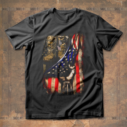 Military Combat Boots Flag T shirt