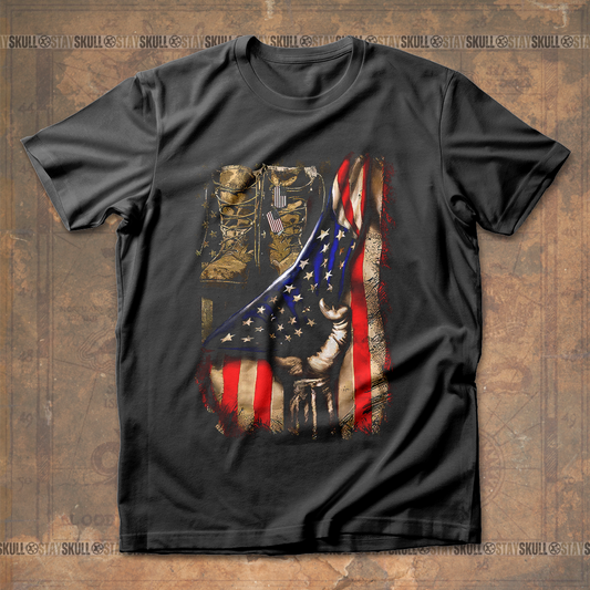Military Combat Boots Flag T shirt